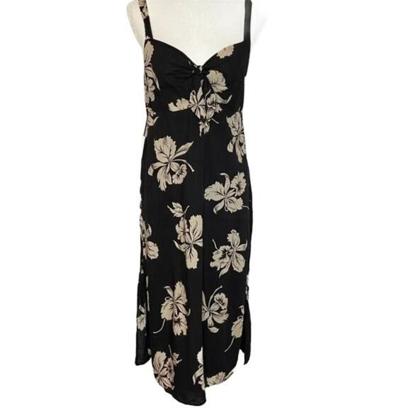 Amuse Society Black Dress Ivory Floral Print Wide Straps Princess Neckline M - Picture 8 of 8